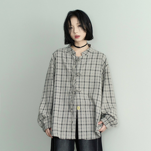 女秋季 万有引力博物馆 系带格子长袖 衬衫 宽松百搭上衣 2024年新款