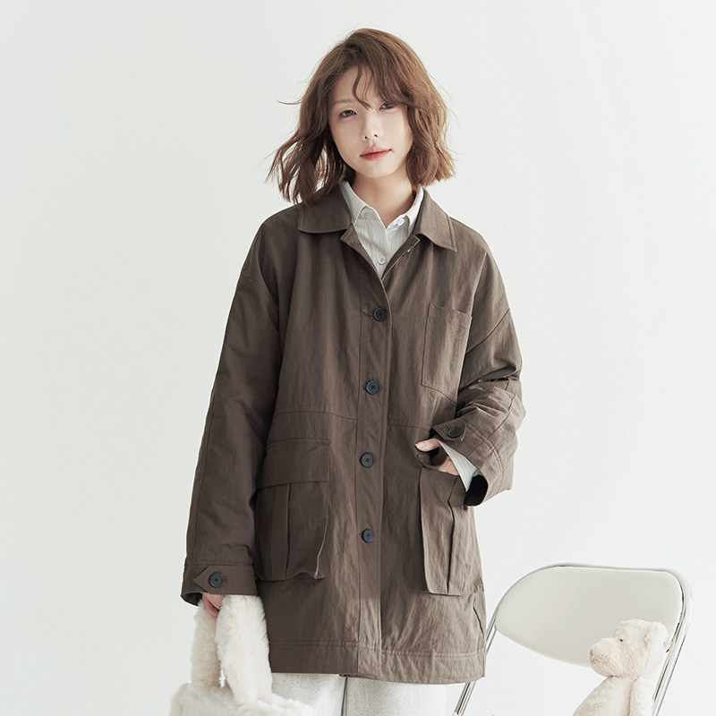 万有引力博物馆 翻领棉衣棉服女2023年新款冬季宽松棉袄冬装外套