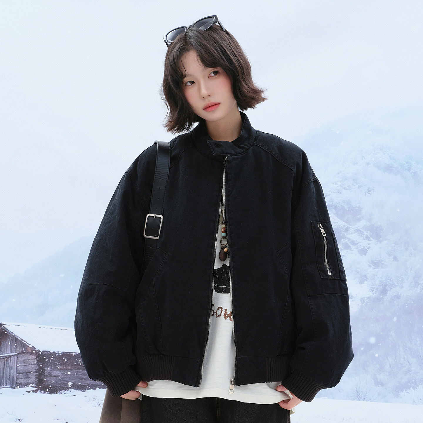 万有引力博物馆 90白鸭绒工装外套羽绒服女冬季保暖巴恩风夹克