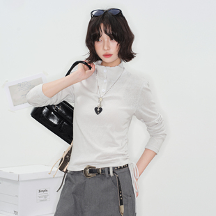 打底衫 薄款 T恤女春季 万有引力博物馆「涟漪」侧面抽绳半高领长袖
