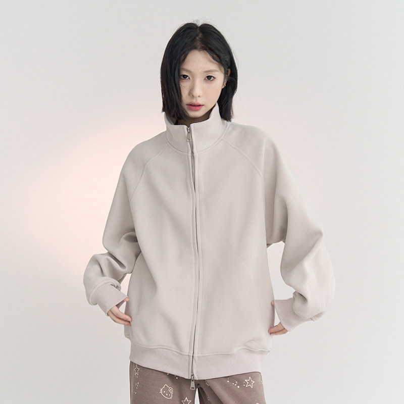 万有引力博物馆 纯色立领运动外套女秋季2024新款宽松插肩袖上衣