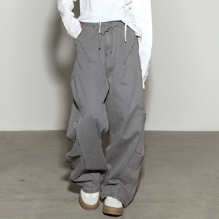 立体裁剪压褶牛仔裤 长裤 女春秋款 子阔腿裤 宽松裤 万有引力博物馆