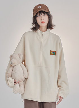 万有引力博物馆 半拉链立领卫衣女秋冬款2025年新款宽松加绒上衣