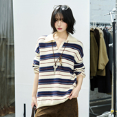 万有引力博物馆 宽松翻领针织衫 Polo领条纹毛衣女秋季 2025年新款
