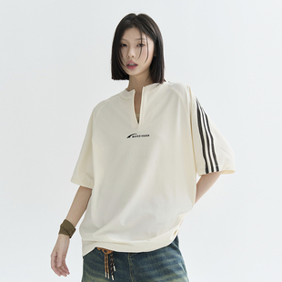 宽松半袖 万有引力博物馆 2025新款 半拉链短袖 中性风上衣 T恤女夏季