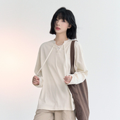 T恤女秋2024新款 万有引力博物馆 系带纯色长袖 宽松百搭初秋上衣K