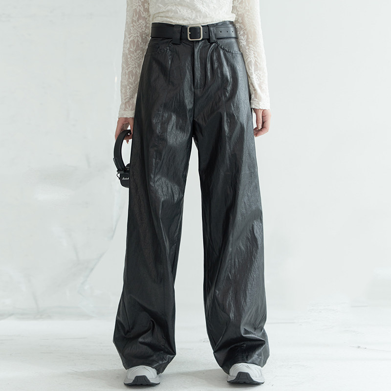 万有引力博物馆 直筒PU皮裤女秋季2023年新款裤子宽松休闲裤长裤K,女装/女士精品,休闲裤,淘宝优惠券,粉丝福利购,淘宝优惠卷