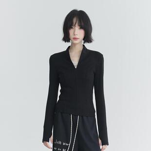 修身 女春秋款 半高领上衣 针织衫 万有引力博物馆拉链半开领正肩长袖