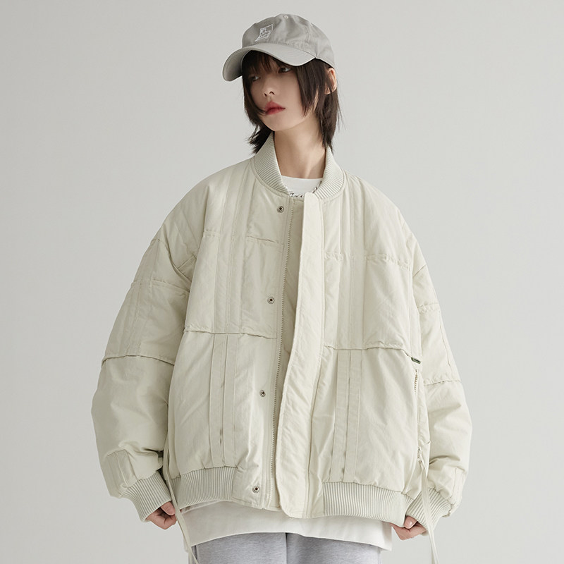 工装风圆领休闲夹克羽绒服