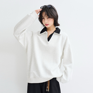 万有引力博物馆撞色翻领插肩袖 宽松中性风上衣 卫衣女秋季 2025新款