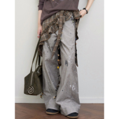 万有引力博物馆 女 原创设计泼墨印花休闲裤 wink ü线下店同款