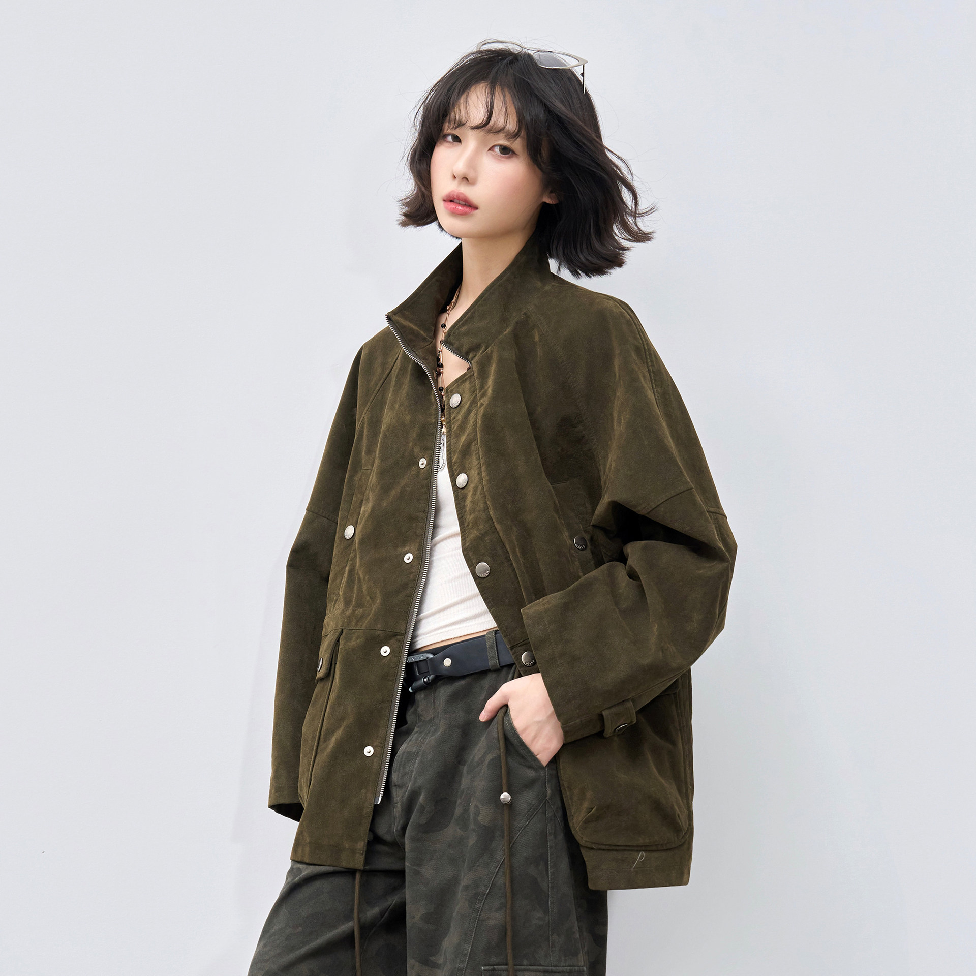 万有引力博物馆 " wink ü线下店同款 "抽绳收腰中长款立领外套女,女装/女士精品,短外套,淘宝优惠券,粉丝福利购,淘宝优惠卷