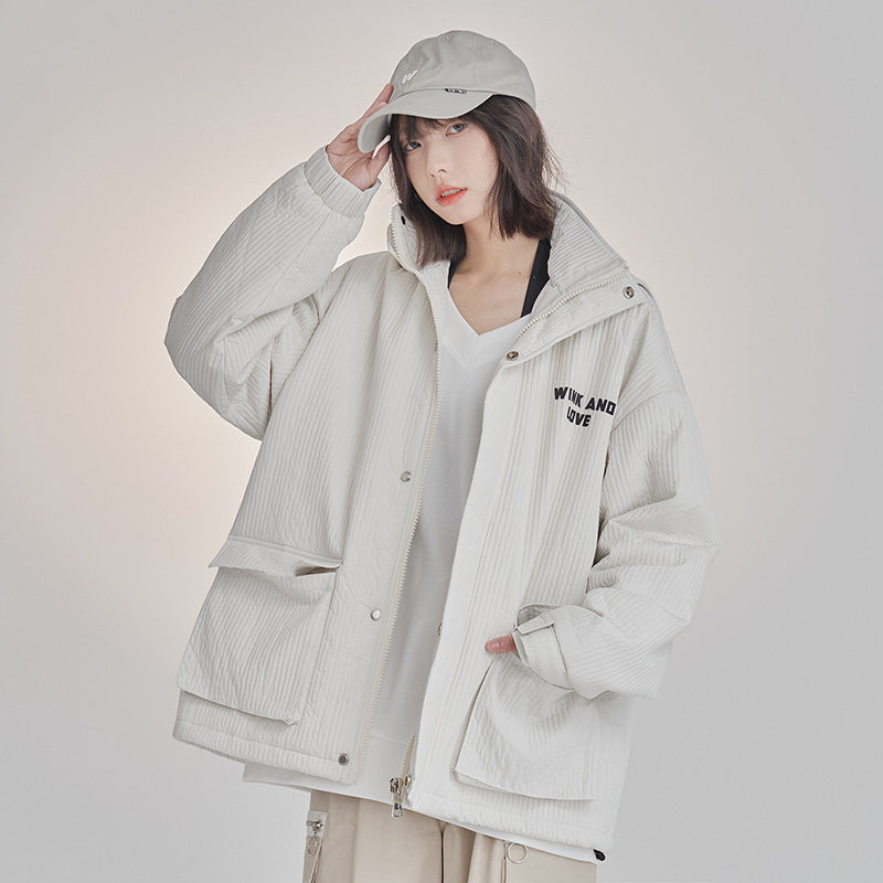 万有引力博物馆 连帽棉衣棉服女冬季2023年新款冬装棉袄工装外套K