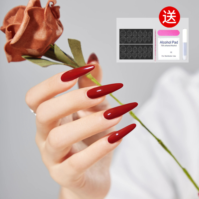 ins高级新款简约穿戴显白百搭日常COS专用红色喜庆长水滴穿戴甲