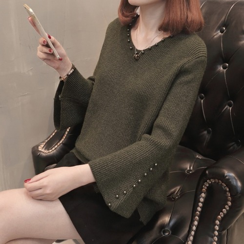 New women's autumn sweater women's Pullover pin Korean loose short collar bottomed sweater