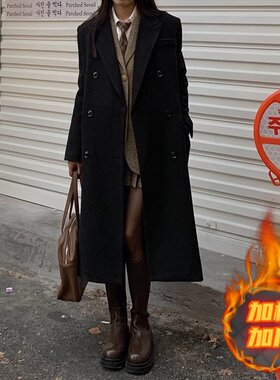 韩系黑色毛呢大衣女2026秋冬季新款赫本风高级感加厚正肩呢子外套