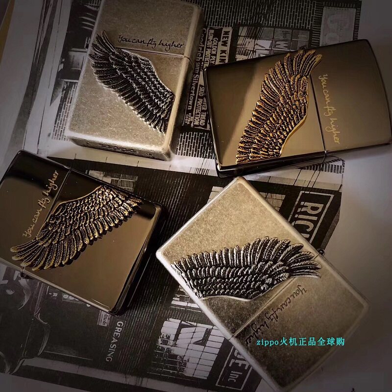 zippo之宝防风打火机正品 韩版黑冰古银飞得更高天使之翼翅膀礼物