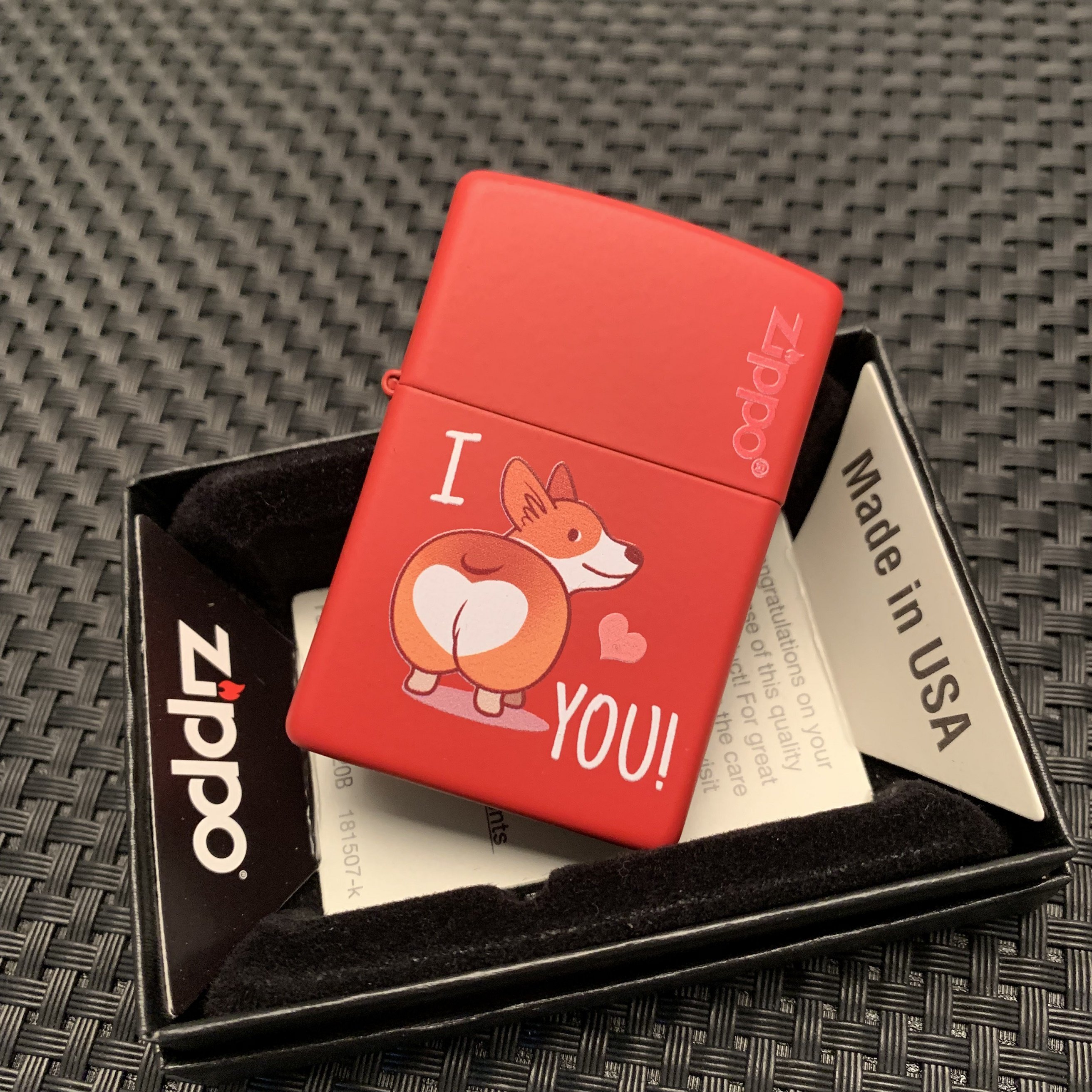 zippo之宝打火机正品 柯基萌宠系列 礼盒套装礼物 红哑漆 我爱你