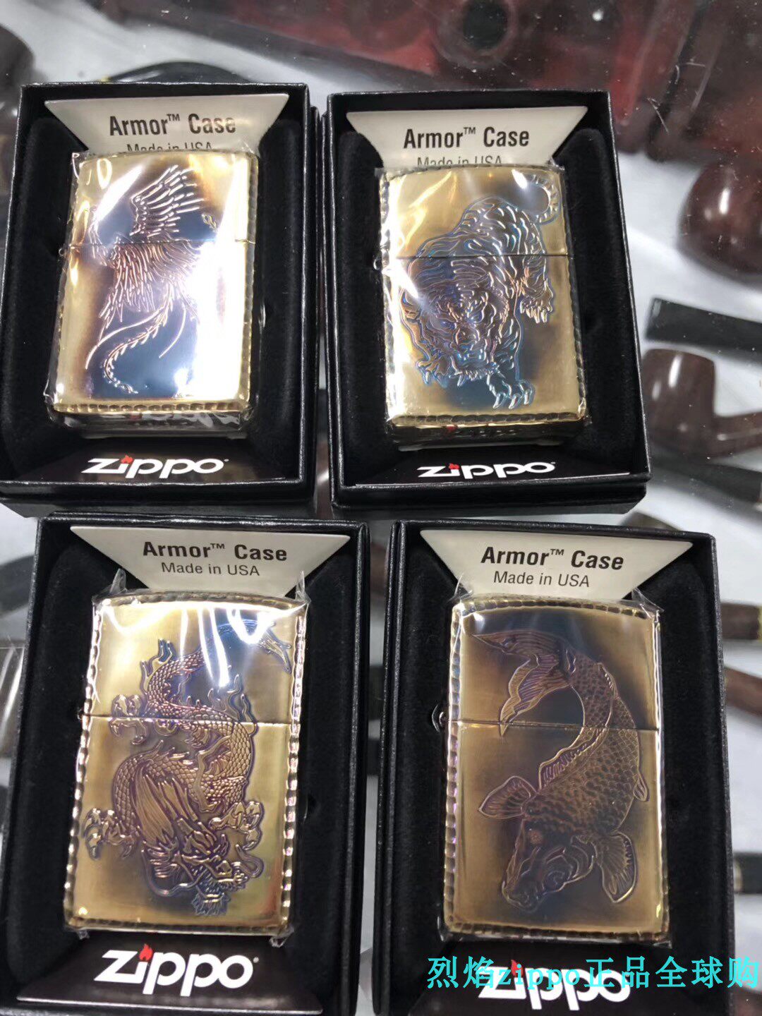 熏金送礼盔甲打火机zippo铜唐草