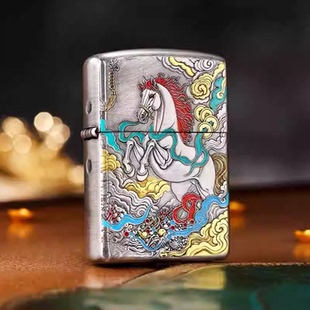 zippo煤油防风打火机正品生肖马熏银骏业宏图马到成功送男士礼物
