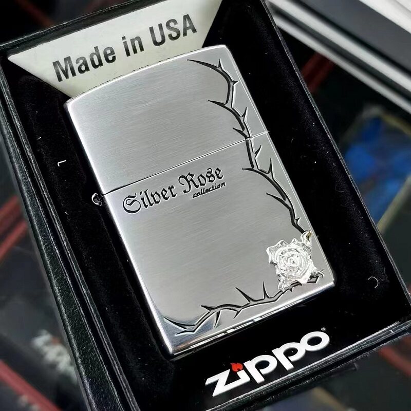 ZIPPO打火机纯银帖章玫瑰花