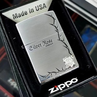 zippo之宝打火机原装正品 日版纯银帖章荆棘玫瑰花右下角荆棘礼物