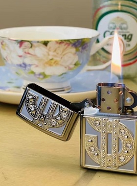 zippo之宝防风打火机原装正版水晶美元符号贴章 20904 男友礼物