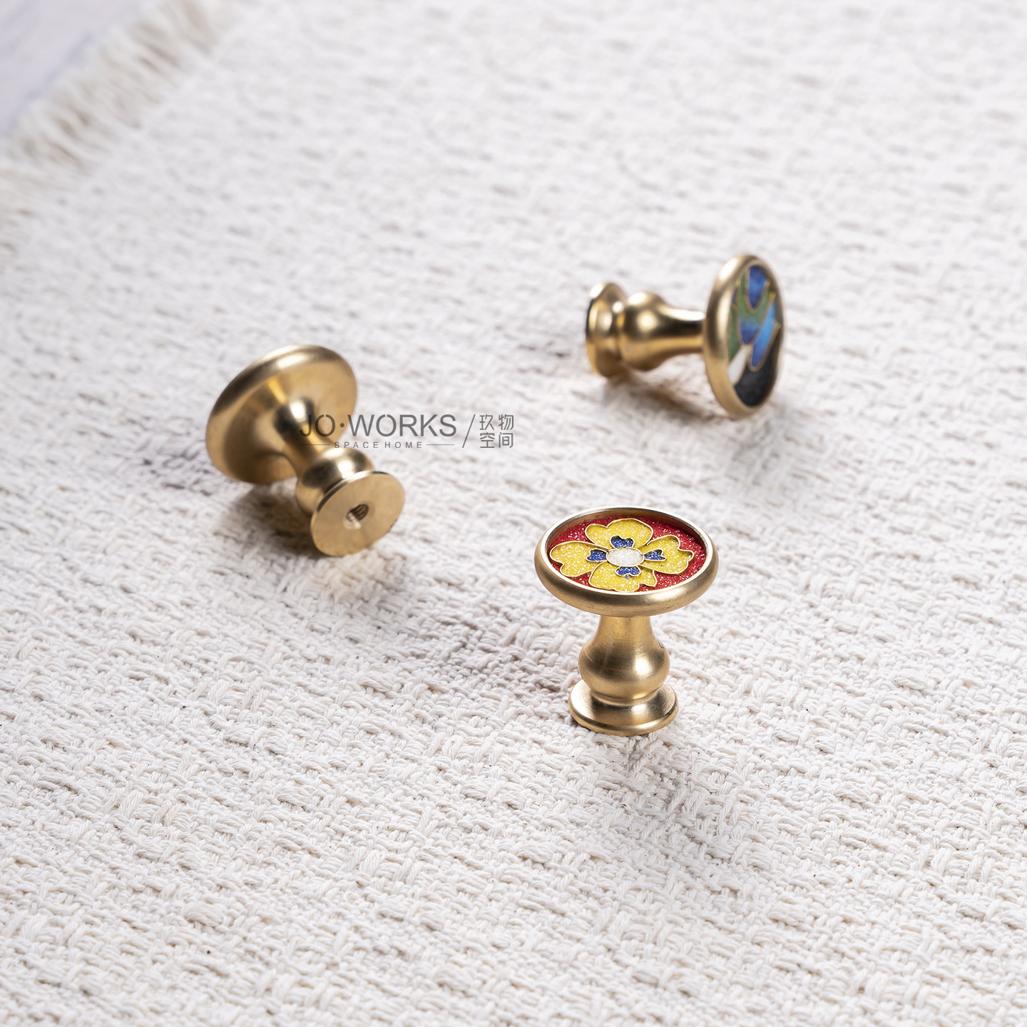 复古圆形黄铜小拉手高级珐琅彩中式五金拉手实心黄铜柜门把手