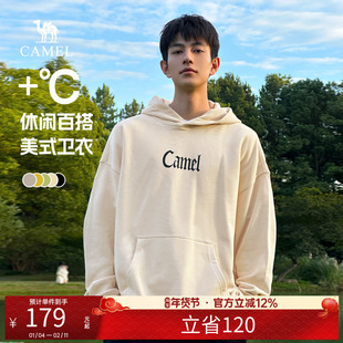 王俊凯同款骆驼男装连帽卫衣男春秋季2025新款情侣休闲美式上衣