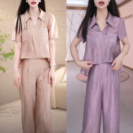 2025新款夏季女轻奢显瘦高级妈妈气质套装时尚休闲两件套上衣裤子