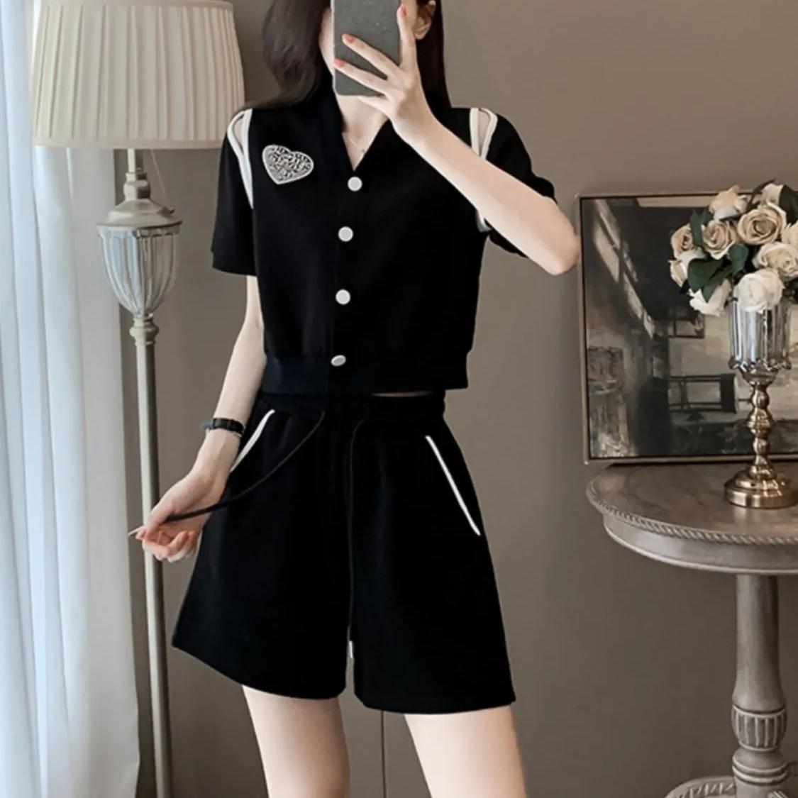 黑色休闲运动套装女夏季