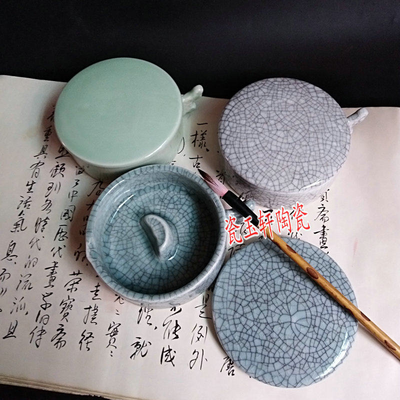 景德镇手绘包邮阁笔多功能带盖墨池 墨斗 墨海笔洗书法画 文房