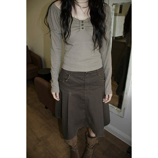 小众拼接蕾丝百搭显瘦打底衫 Steam 宫廷v领修身 夢核.雾 Fish