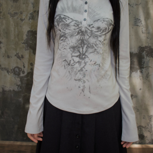 Fish T恤打底衫 破茧成蝶 辣妹印花收腰手绘长袖 舒适修身 Steam