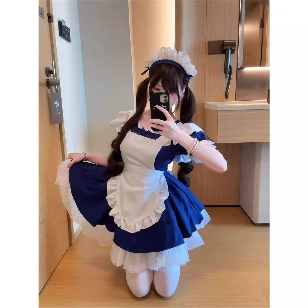 爆大码天使女仆装可爱软妹绀色少女cos女佣装洛丽塔lolita连衣裙