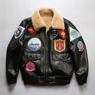 壮志凌云飞行员冬季新品夹克男汤姆多标加肥加大码号绵羊皮毛一体