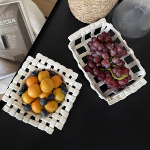 法式 饰托盘 陶瓷编织收纳篮水果篮餐厅摆件厨房沥水篮客厅茶几装