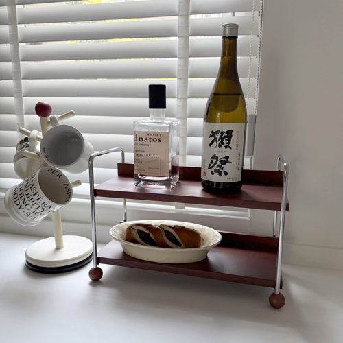 中古风实木多层书桌收纳置物架