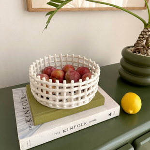 陶瓷手工编织收纳篮水果盘厨房筷子沥水架零食托盘家用摆件装 饰篮