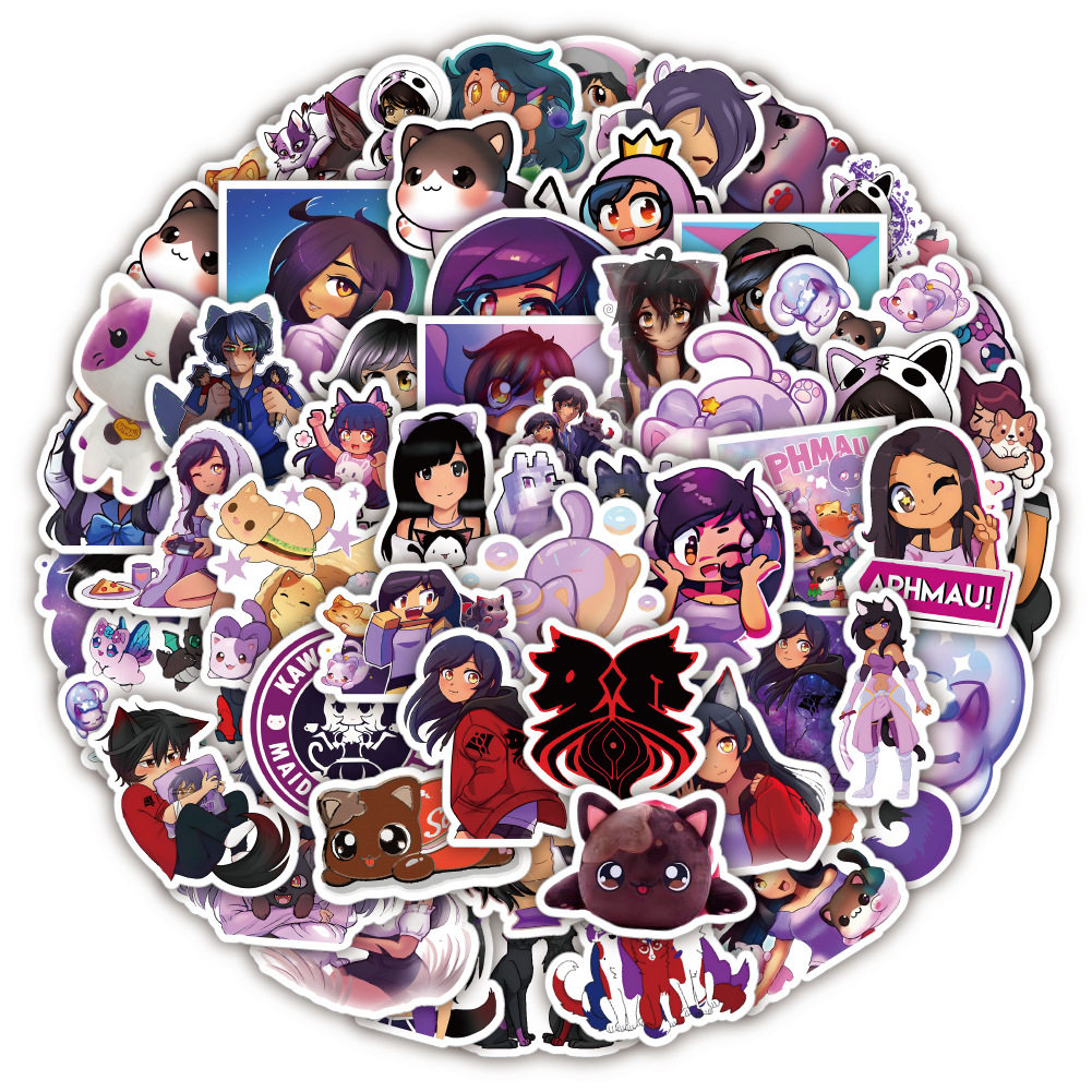 60张卡通游戏阿芙茂Aphmau涂鸦贴纸笔记本头盔汽车吉他贴画手