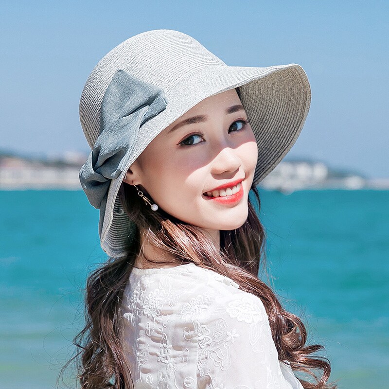 超仙| 沙滩帽女夏2018新款海边度假遮阳草帽太阳帽盆帽可折叠帽子