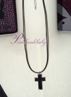 原创手作小众个性y2k哥特朋克真皮十字架吊坠皮革硅胶绳钛钢项链