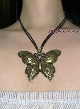 原创设计新中式复古y2k美拉德vintage做旧蝴蝶皮双层蜡绳项链女