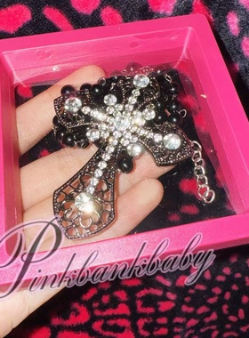 y2k亚文化黑珍珠十字架项圈