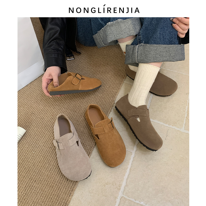 弄里人佳大码女鞋41-43码单鞋25秋新款复古休闲风软面鞋40宽胖脚