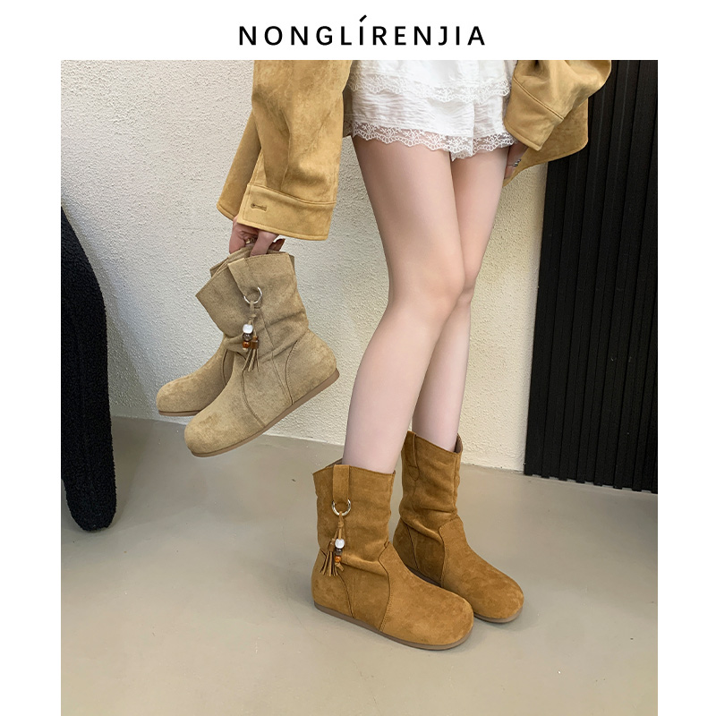 弄里人佳大码女鞋41-43码短靴25冬新款潮加绒保暖大棉鞋40堆堆靴