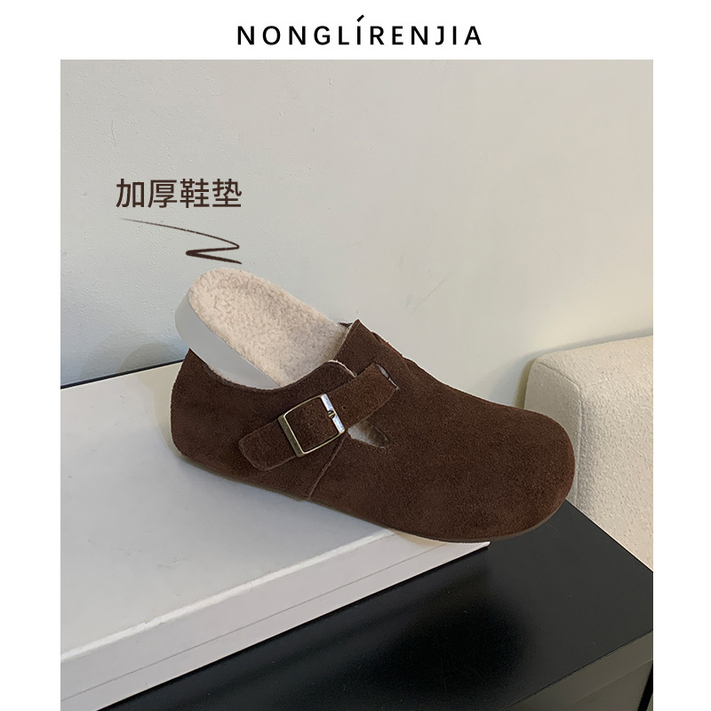 弄里人佳大码女鞋41-42码25冬新款休闲加绒保暖毛毛鞋大棉鞋宽胖