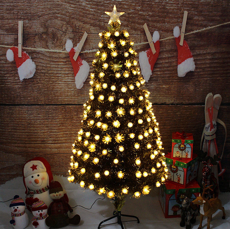 圣诞节装饰装扮1.2、1.5、1.8、2.1米松果金色叶子发光光纤圣诞树