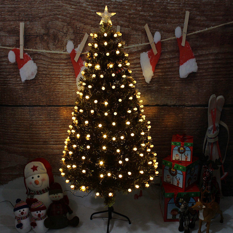 圣诞节装饰1.2、1.5、1.8、2.1米闪光发光圆球金色叶子光纤圣诞树