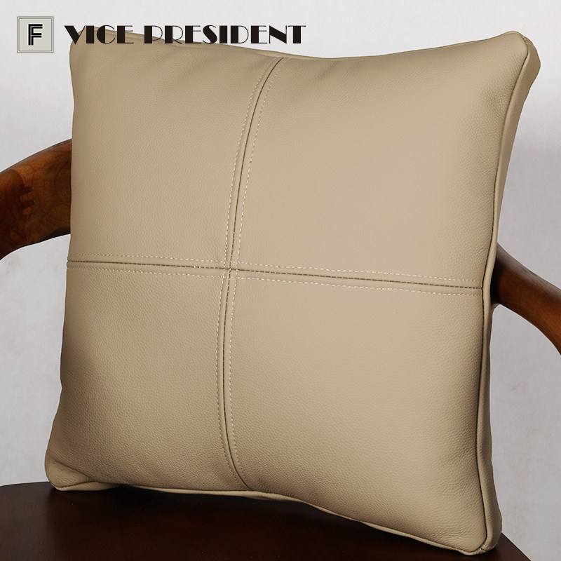 真皮靠枕头层牛皮大靠包客厅办公室沙发羽绒护腰美式抱枕方形靠包
